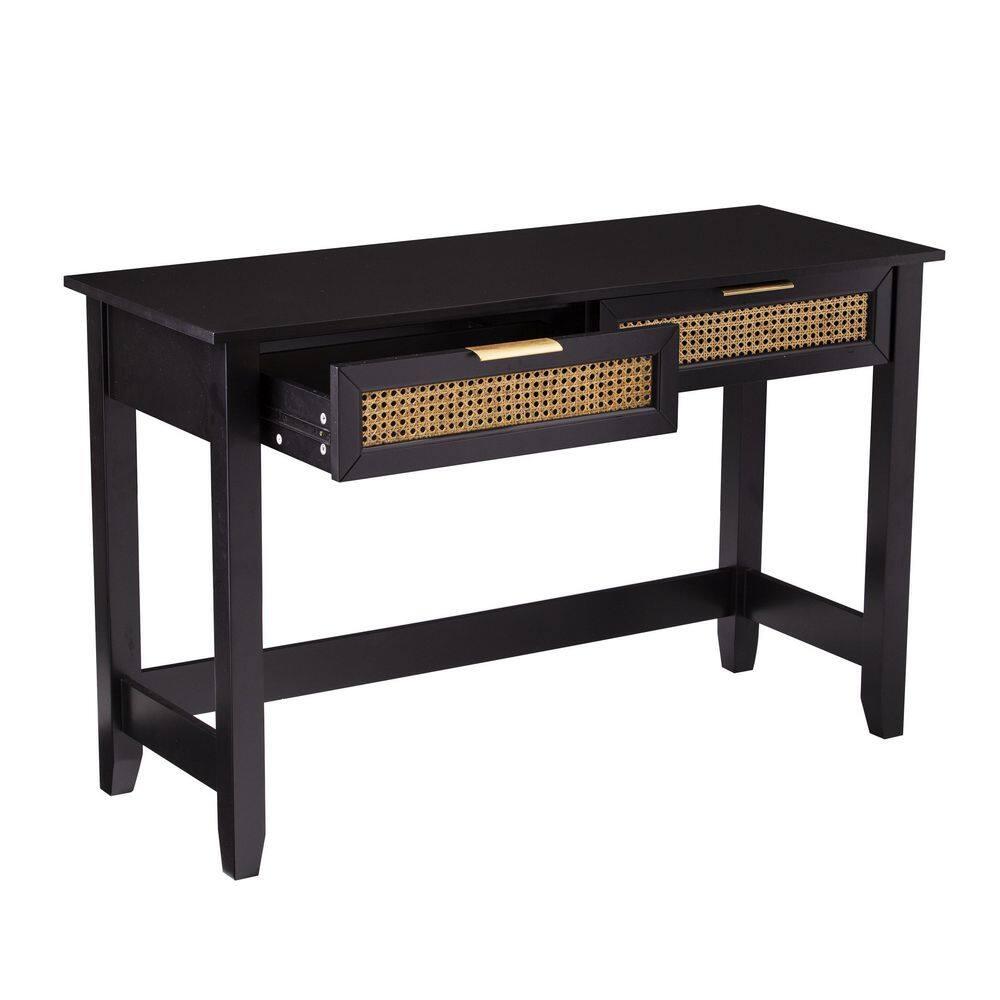 Chekshire Storage Console Black/Natural - Holly & Martin: Transitional Style, Metal Frame, Wood Top, Entryway Furniture with Drawer
