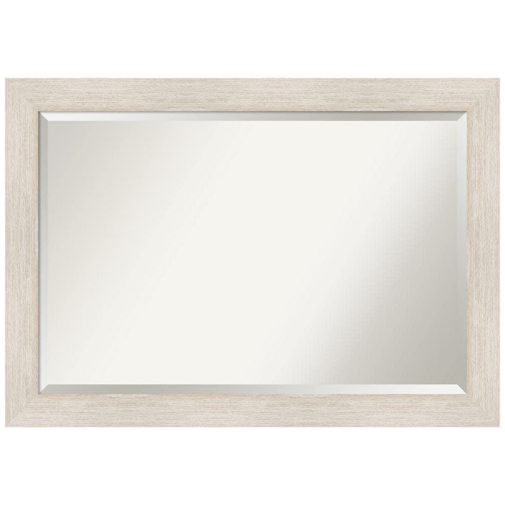 Amanti Art Beveled Wood Bathroom Wall Mirror - Hardwood Whitewash Frame - Hardwood White Wash Outer Size: 41 x 29 in