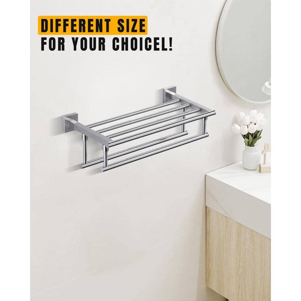 2-Tier 20" Wall Mounted Stainless Steel Bathroom Towel Rack With 2 Towel Bars Round Rods