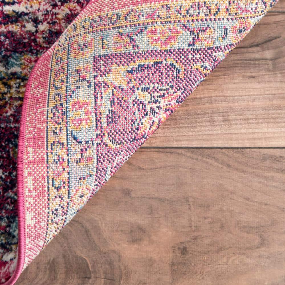 Vintage Elegance 9' x 12' Pink Synthetic Oval Area Rug