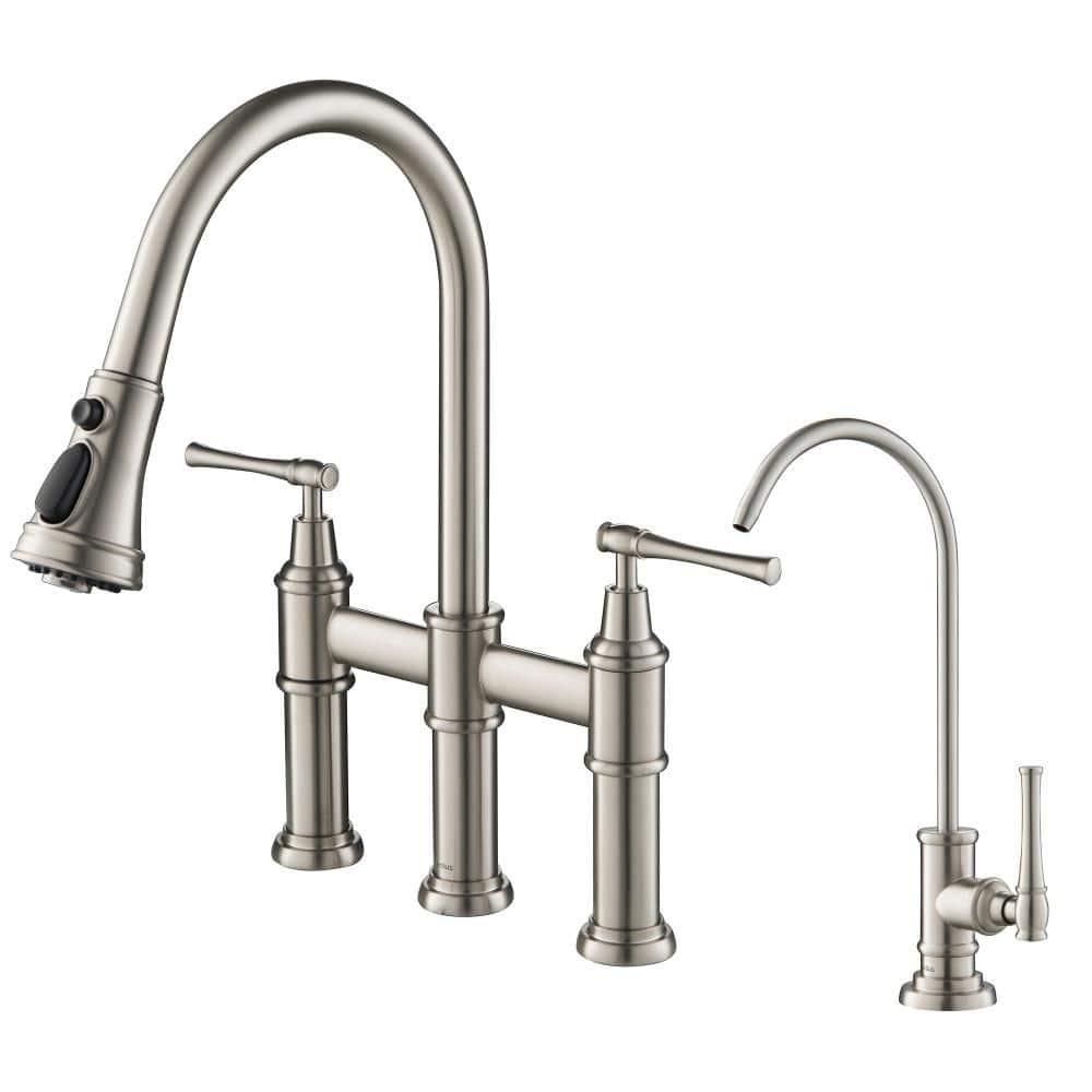 Kraus Allyn Transitional Bridge Kitchen Faucet and Water Filter Faucet Combo