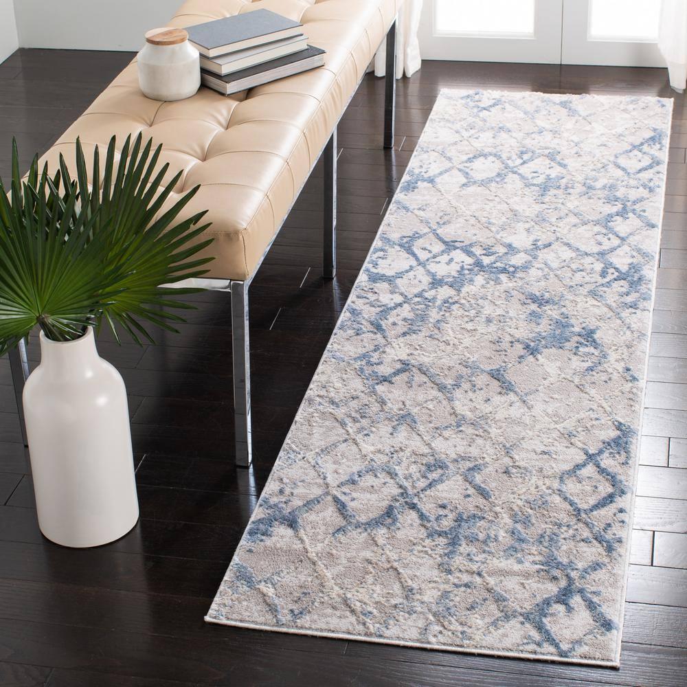 Amelia ALA783 Power Loomed Runner Rug  - Light Grey/Blue - 2'2"x10' - Safavieh.