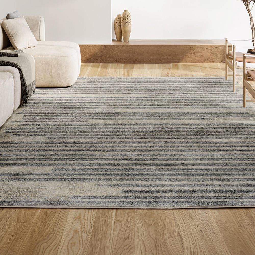 JONATHAN Y Khalil Modern Berber Stripe Cream/Gray 4 ft. x 6 ft. Area Rug