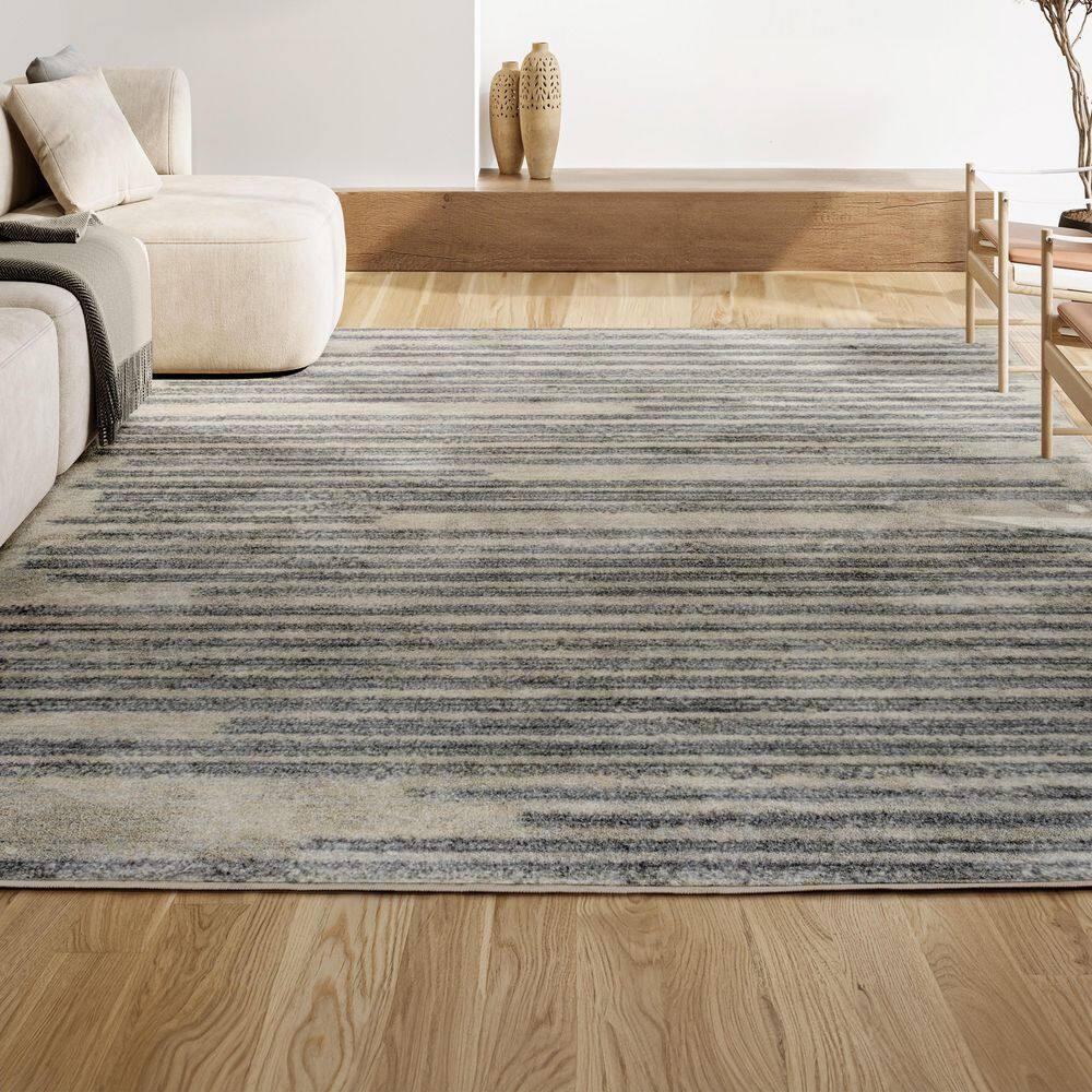 JONATHAN Y Khalil Modern Berber Stripe Cream/Gray 8 ft. x 10 ft. Area Rug