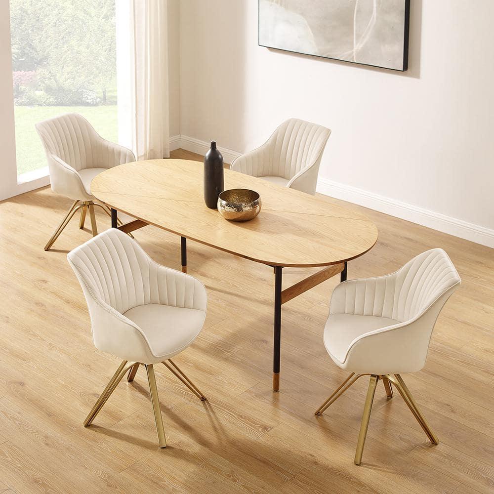 Art Leon Comfortable Velvet Swivel Accent Armchair with Golden Legs, Off White