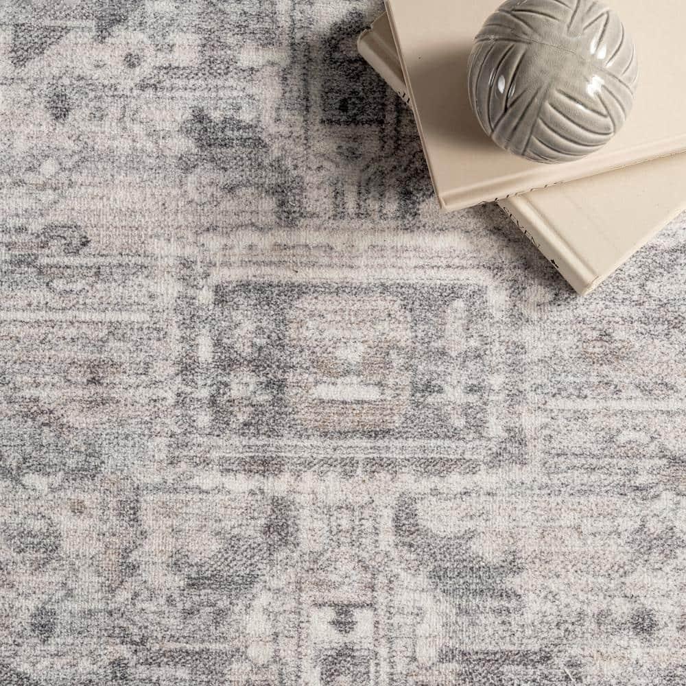 Nuloom 3x5 Machine Washable Rain Haven Vintage Medallion Indoor Area Rug, Grey Non-Slip Backing, Stain Resistant, BedroomLiving Room, Kitchen