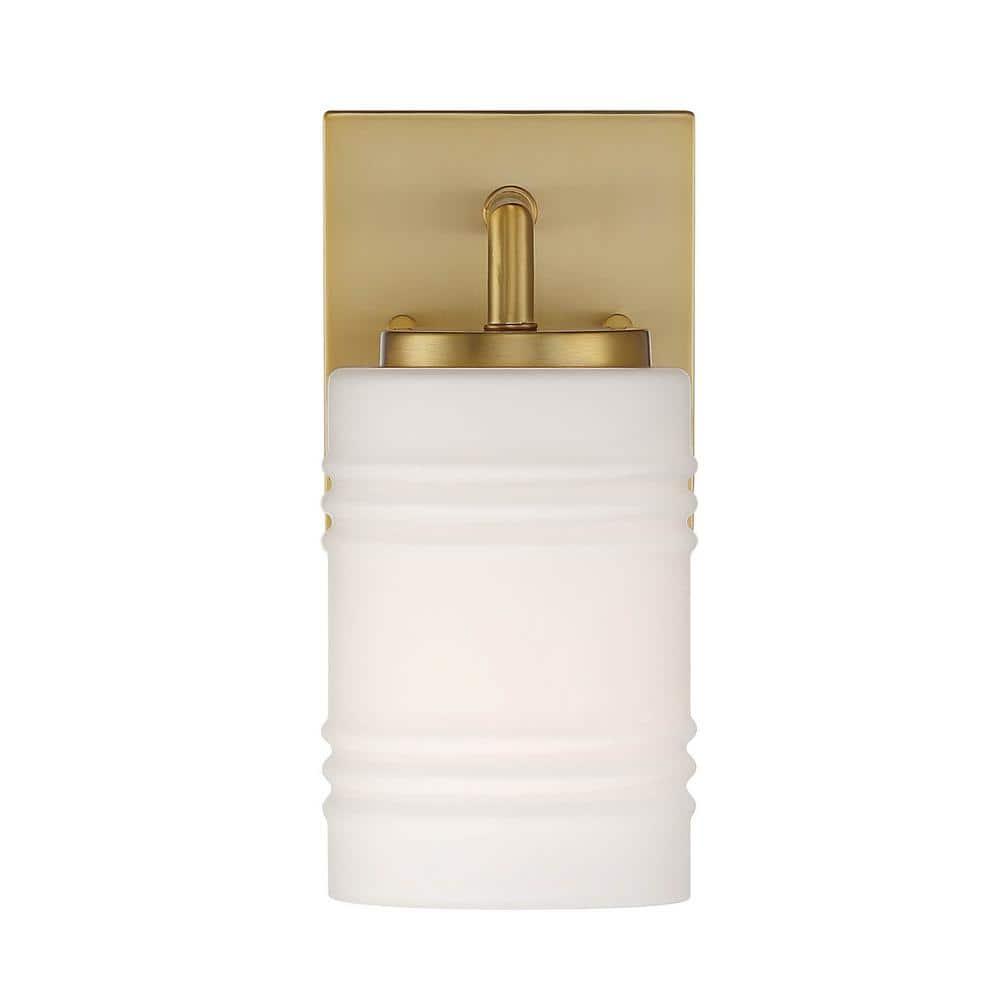 Leavenworth Brushed Gold Dimmable Wall Sconce with Opal Glass Shade