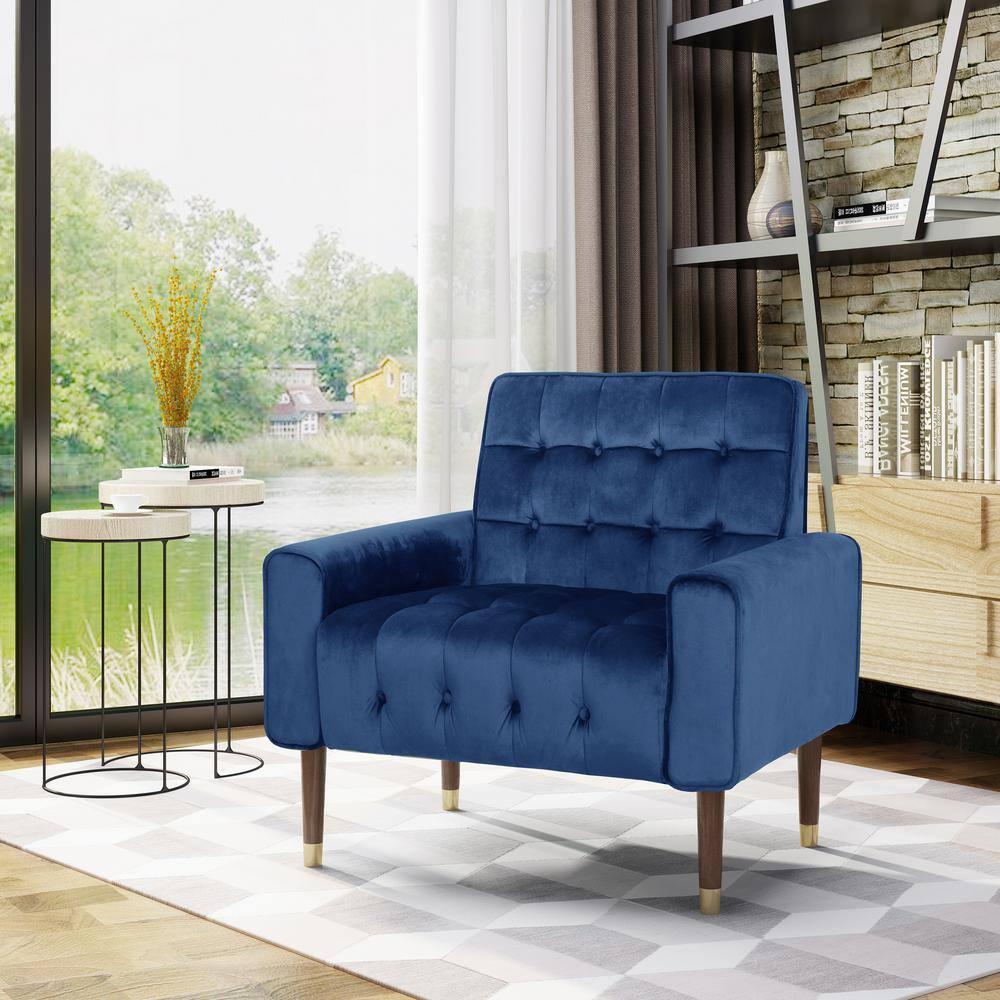 Noble House Nelson Navy Blue and Espresso Brown FabricTufted Club Chair