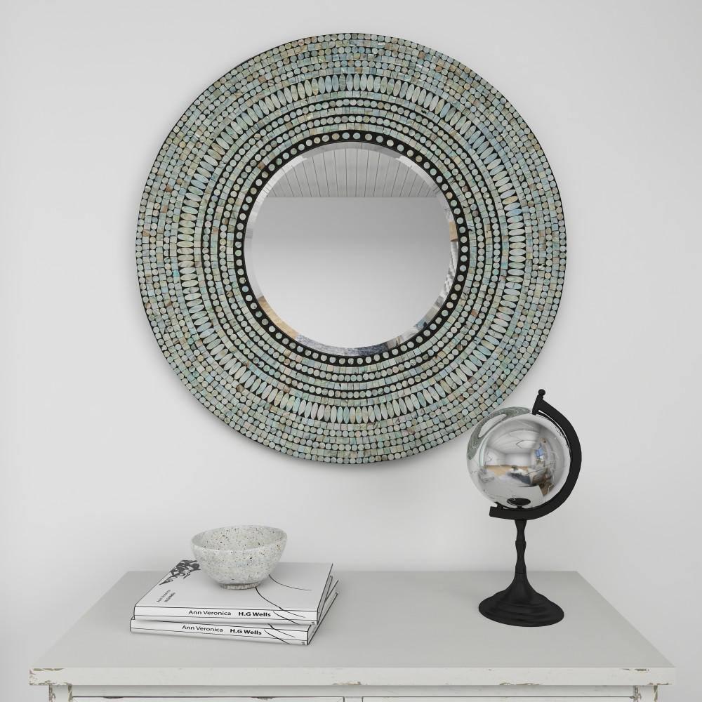 Olivia & May Wood Handmade Mosaic Wall Mirror Silver : Nautical Coastal Decor, 31.5" Round, No Assembly Required