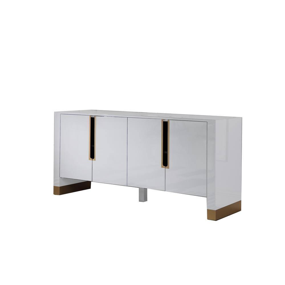 Best Master Furniture Akantha 68" Wood Sideboard with Gold Accents in White