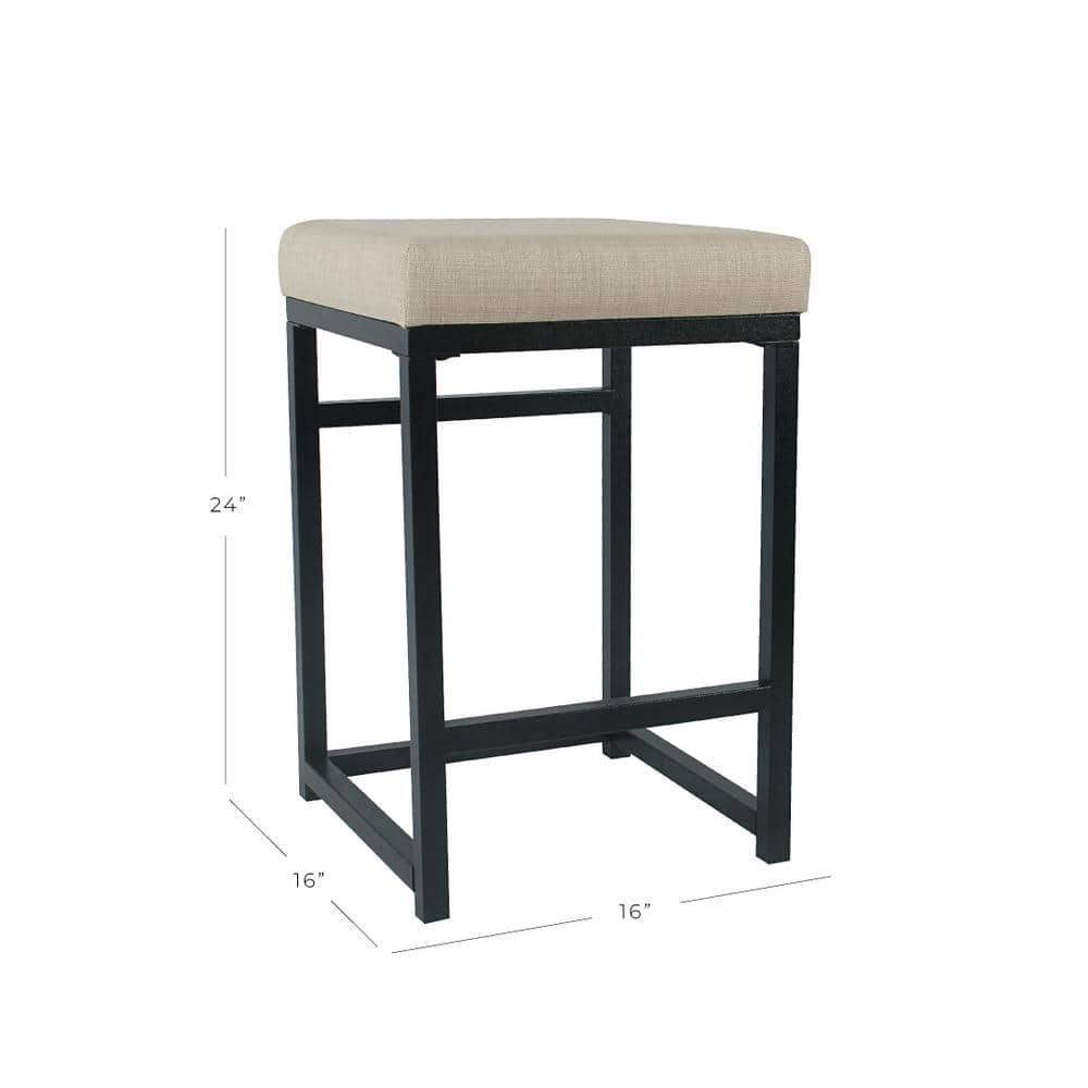 HomePop 24" Open Back Metal Counter Height Barstool Natural : Upholstered Square Seat, No Assembly Required