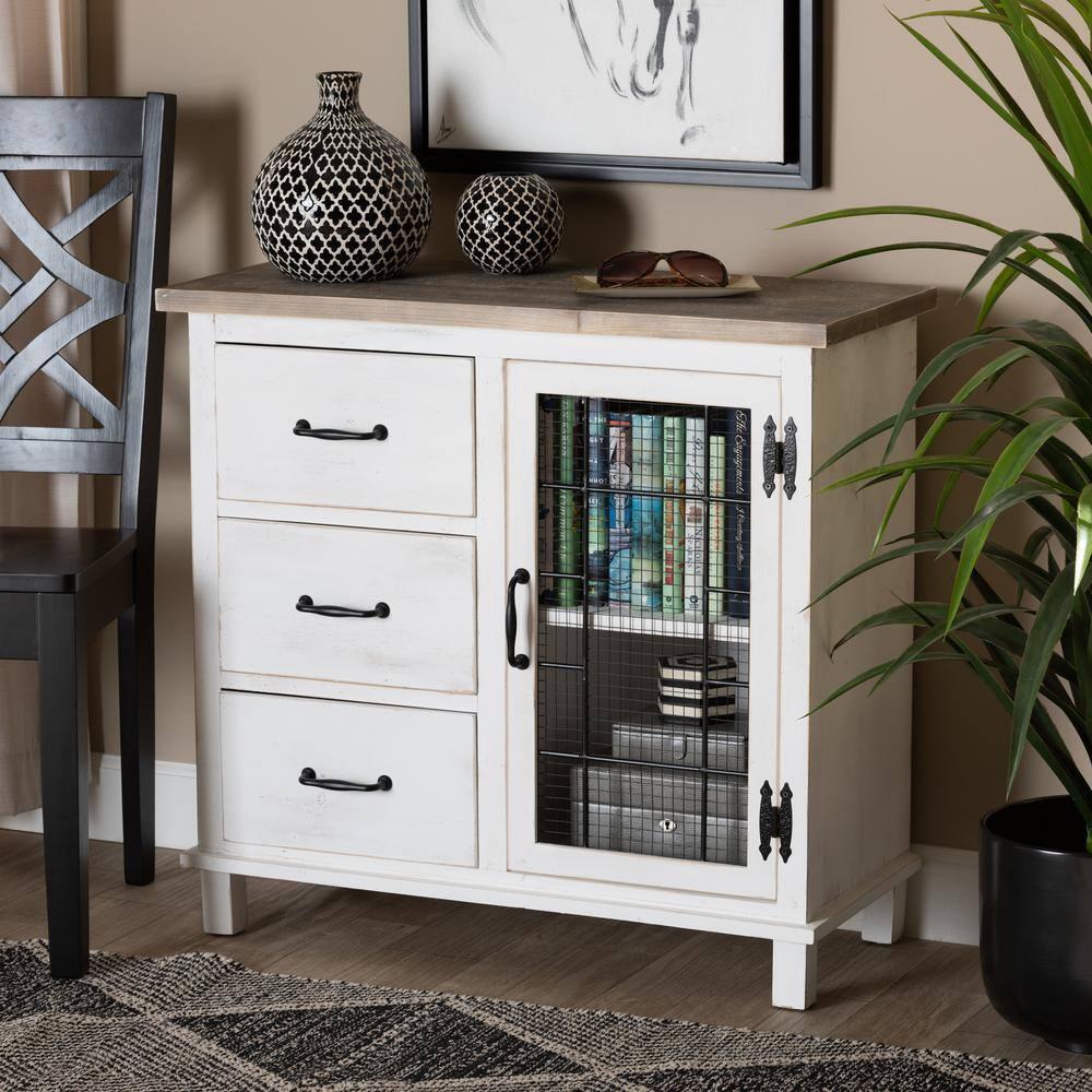 Baxton Studio Faron Classic and Traditional Farmhouse Two-Tone Distressed White and Oak Brown Finished Wood 3-Drawer