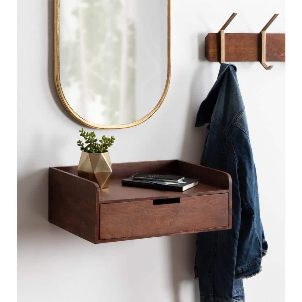 18" x 12" x 6.5" Kitt Floating Shelf Side Table Walnut Brown - Kate & Laurel All Things Decor