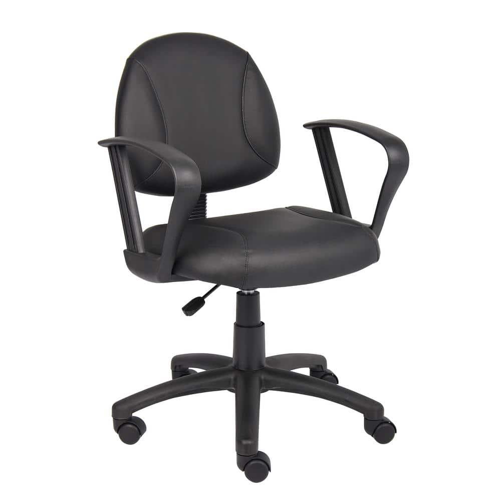 Posture Chair with Loop Arms Black - Boss Office Products: LeatherPlus, Lumbar Support, Adjustable Height