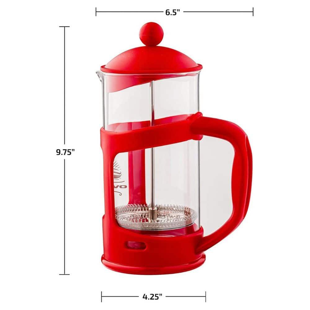 Ovente FPT34R OVENTE French Press Coffee Maker, Heat Resistant Borosilicate Glass with 4 Filter Stainless-Steel System, BPA-Free Portable Pitcher Perfect for Hot & Cold Brew