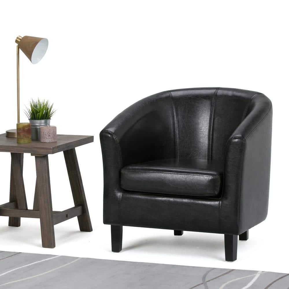 Simpli Home Austin 30"W Upholstered Vegan Faux Leather Contemporary Tub Accent Chair with High Arms and Deep Seat