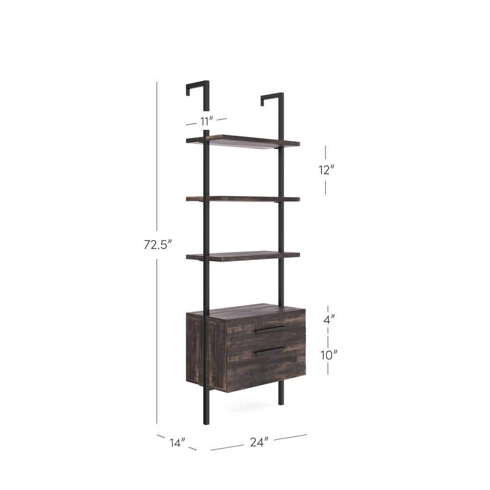73" Wood Ladder Bookshelf with Storage - Nathan James