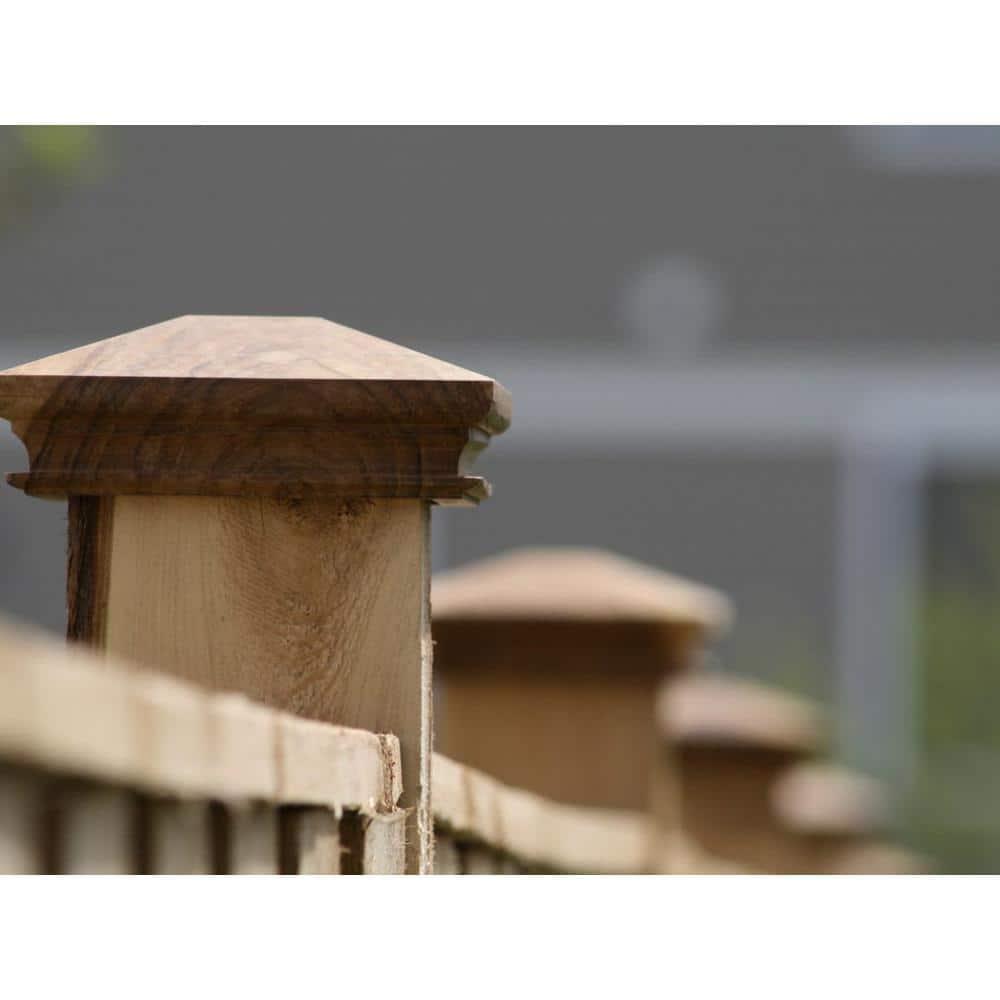 4x4 Traditional Wood Pyramid Post Cap by Captiva - One-Piece Miterless - 3/8" Extended Lip - (3-1/2" x 3-1/2")