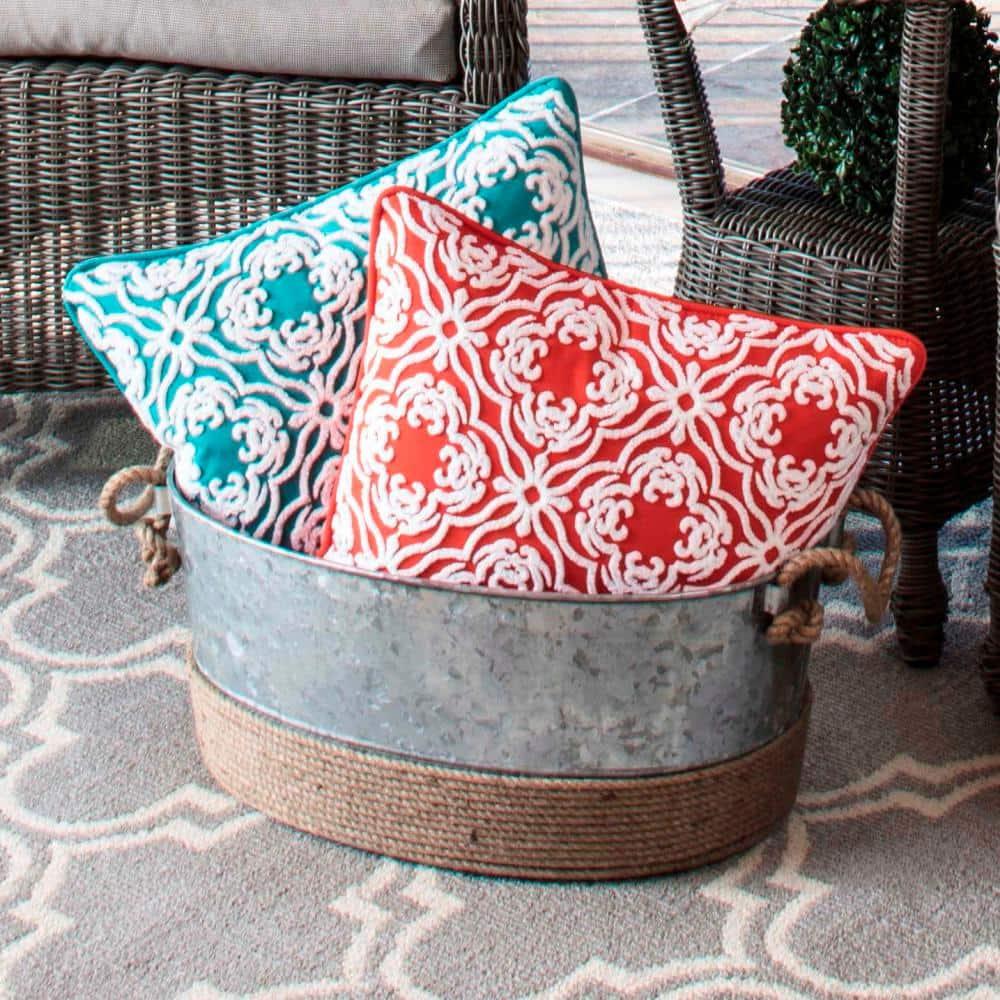 Allee Embroidered Indoor/Outdoor Reversible Throw Pillow