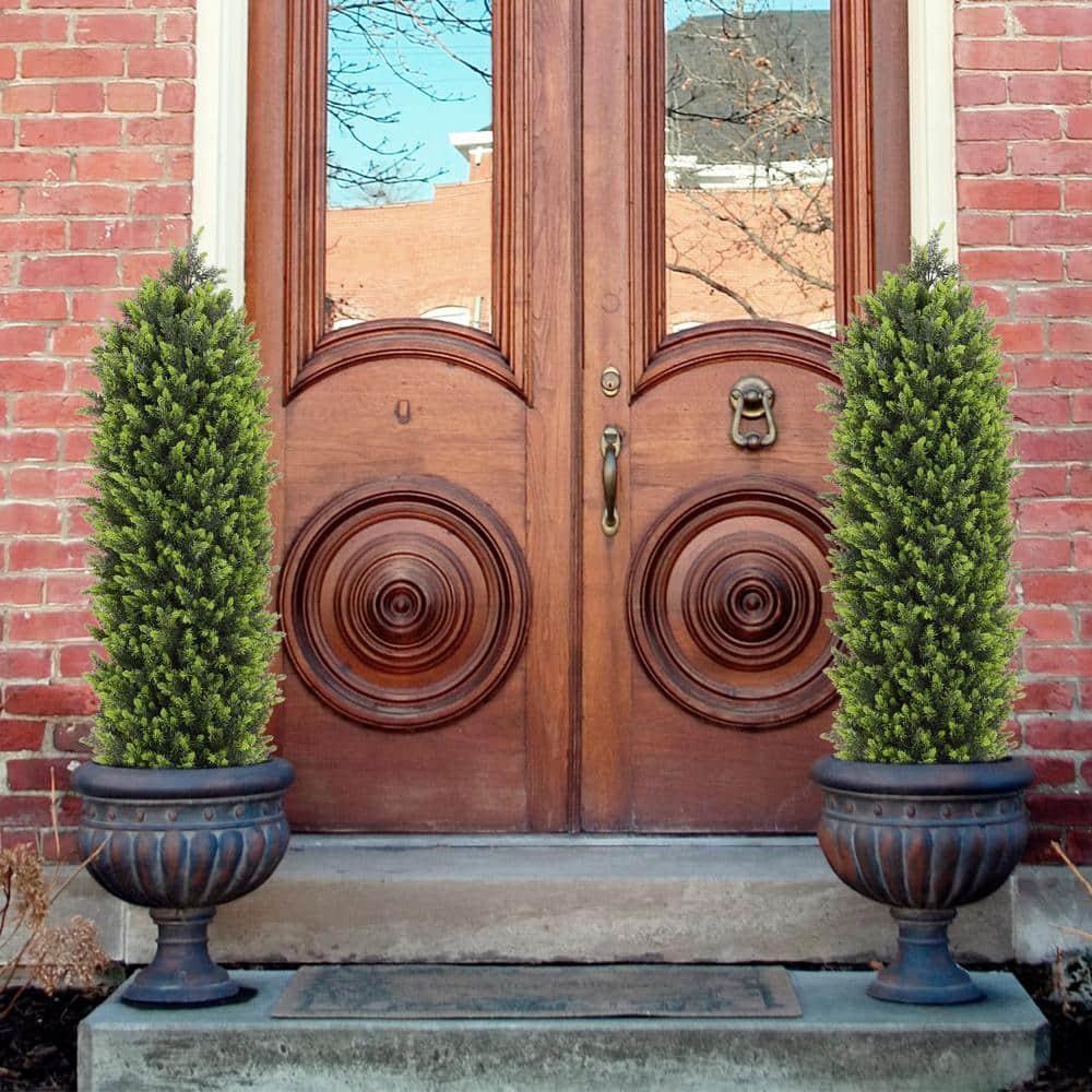4ft Artificial Cedar Topiary Trees 2 Pack, Beautiful Realistic Artificial Plants for Outdoor, UV Protection Potted Plants Artificial Shrubs for Outdoor, Indoor, Office, Front Porch Decor.