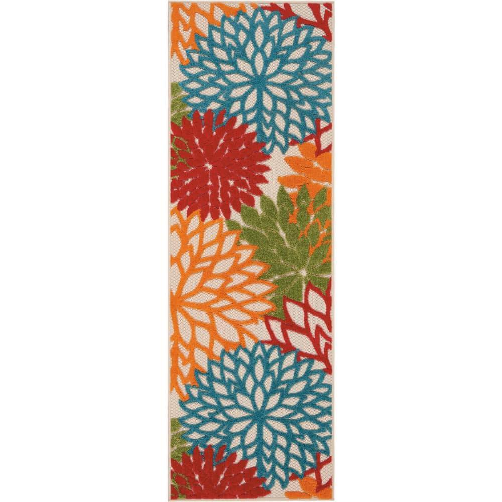 Nourison Aloha Floral Bloom Flatweave High-Low Indoor Outdoor Runner Rug Green 2' x 6'