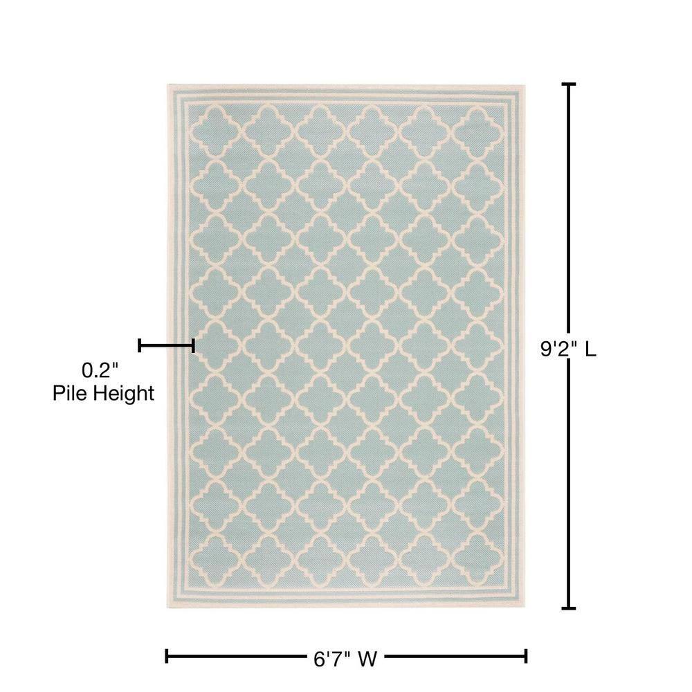 Beach House BHS121 Power Loomed Indoor/Outdoor Area Rug - Aqua/Cream - 6'7"x9'2" - Safavieh