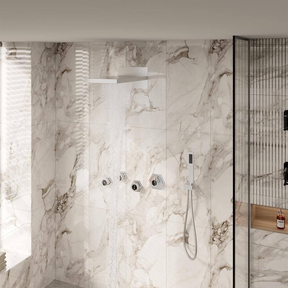 22" Wall-Mount LED Bluetooth Music Thermostatic Rainfall Complete Shower System with Rough in-Valve