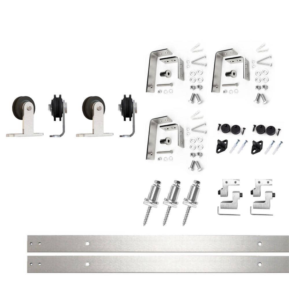 Homacer Brushed Nickel Top Mount T-Shape Design Double Track Bypass Two Door Barn Door Hardware Kit (Door Not Included)