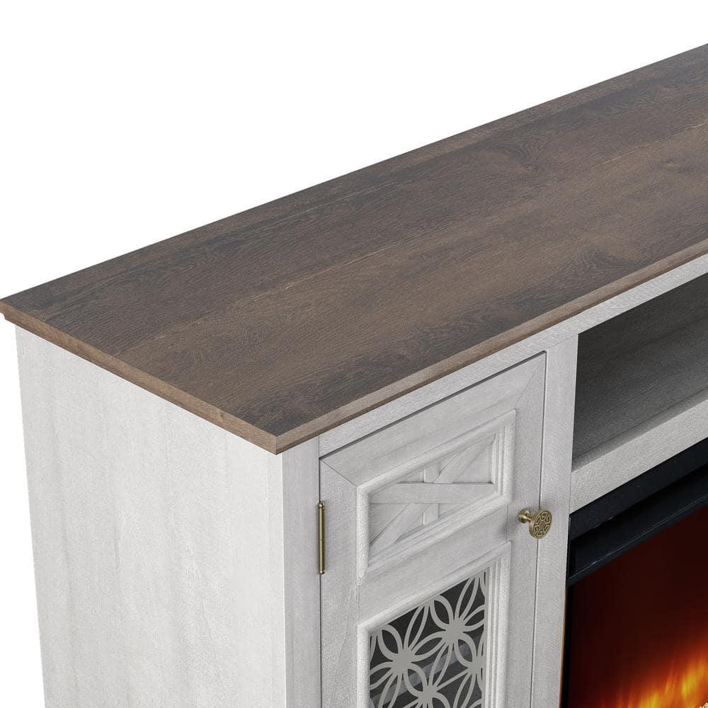 Festivo Farmhouse 70" TV Stand for TVs up to 80" with Fireplace Saw Cut Off White