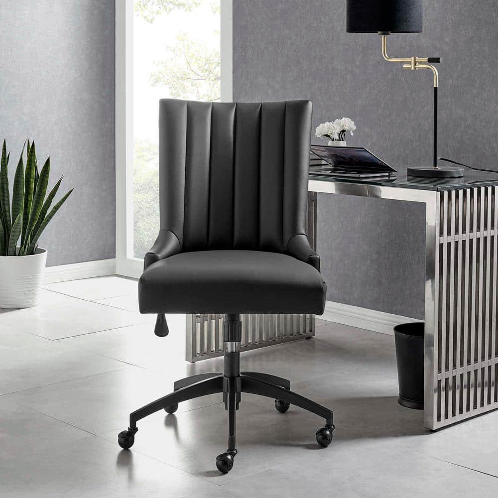 Modway Empower Channel Tufted Vegan Leather Office Chair Black: Metal Frame, Adjustable Height, Modern Style