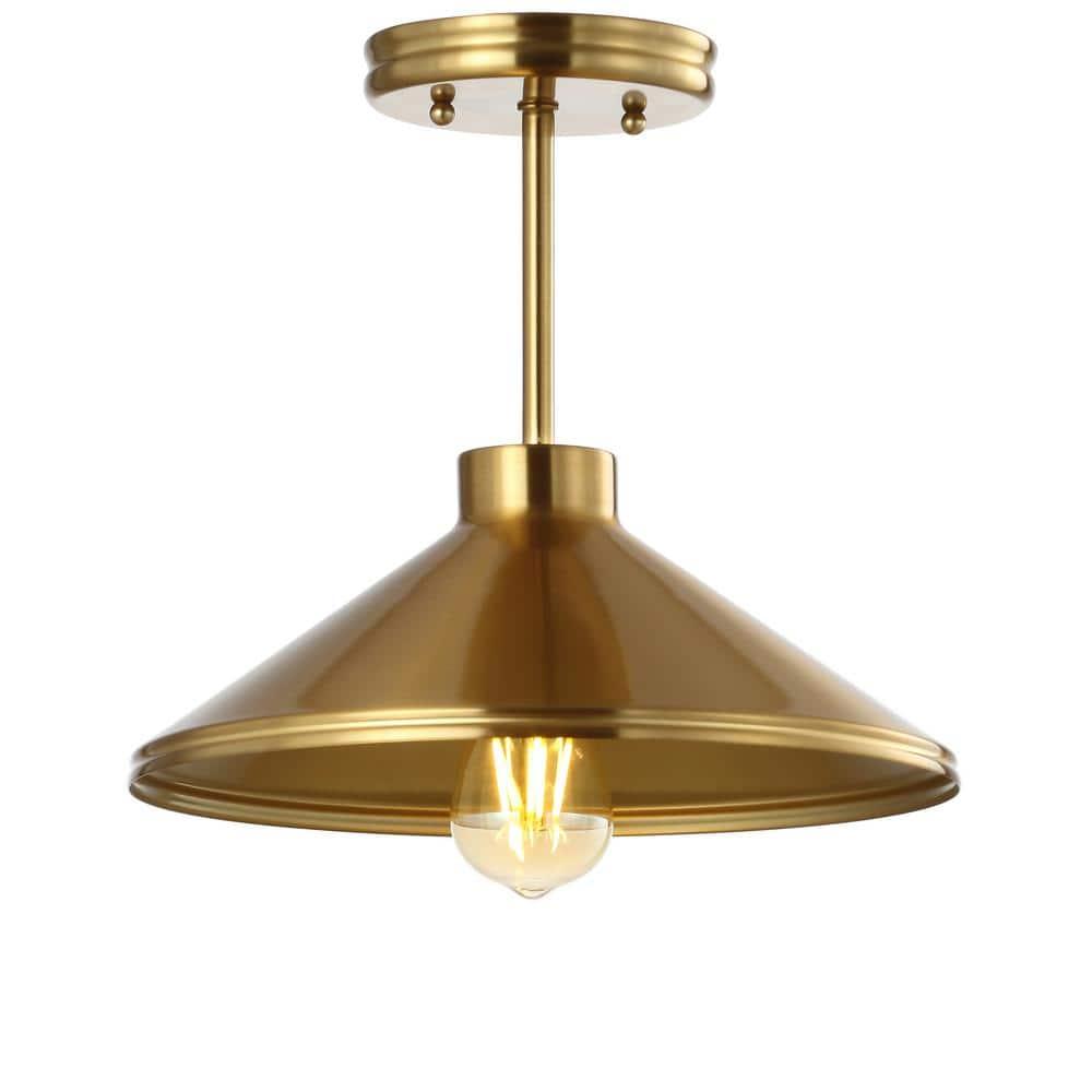 Cisco 11.75" Iron Modern Farmhouse LED Semi Flush Mount, Brass Gold