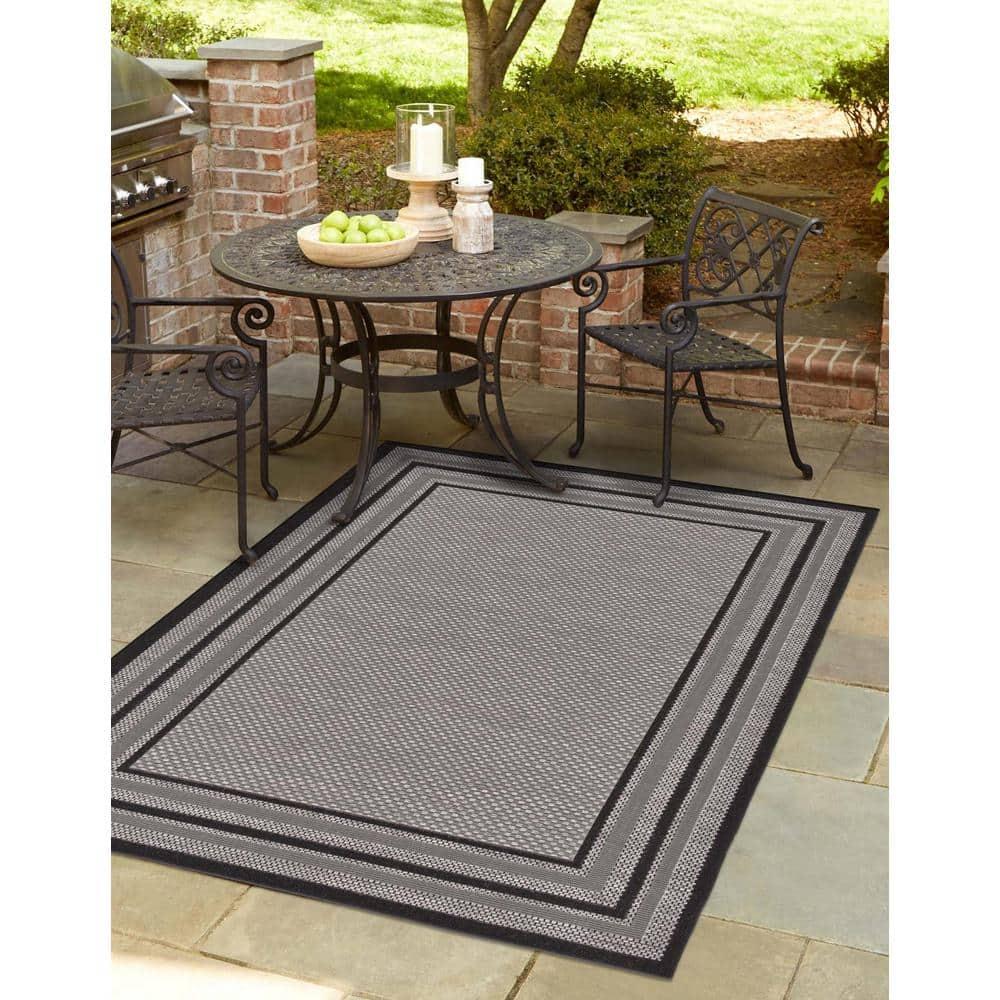 Unique Loom Outdoor Border Collection Area Rug - Multi Border (2' 2" x 3' Rectangle Gray/Black)