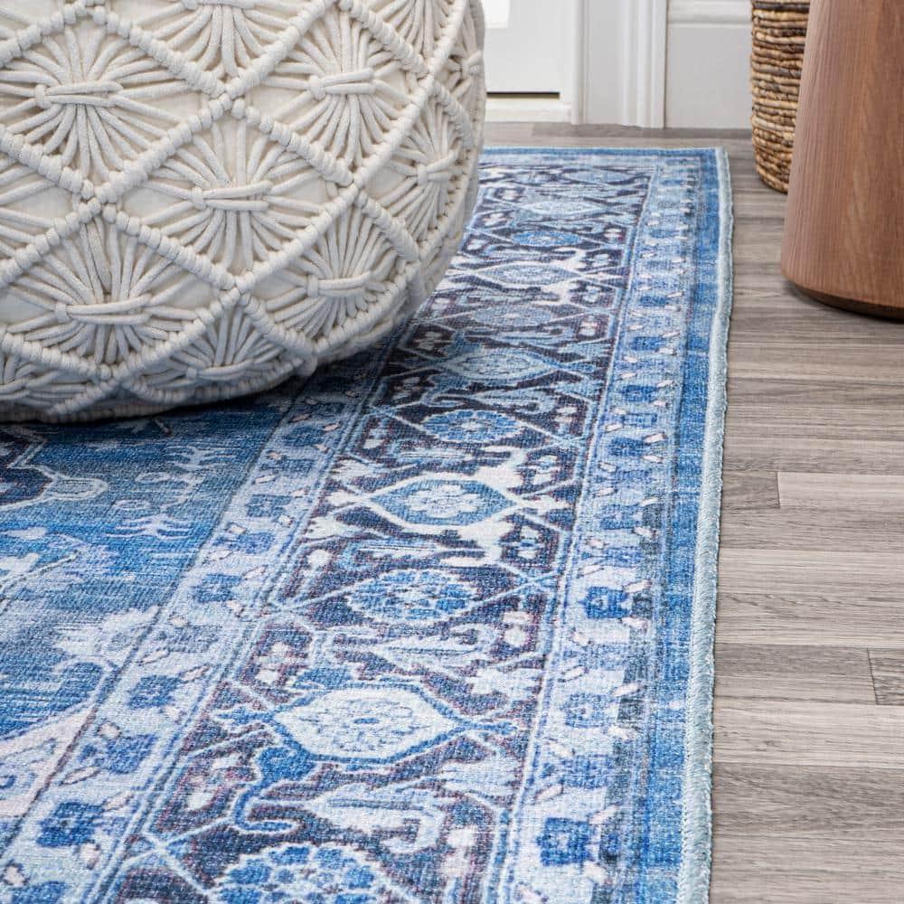2' x 8' Maris Ornate Medallion Machine Washable Indoor/Outdoor Runner Rug, Blue/Navy - JONATHAN Y