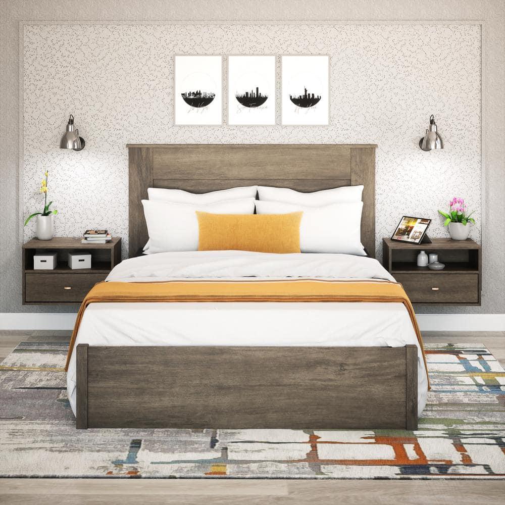 Floating 1 Drawer Nightstand with Open Shelf Drifted Gray - Prepac: Laminated, Cable Management, Metal Glides