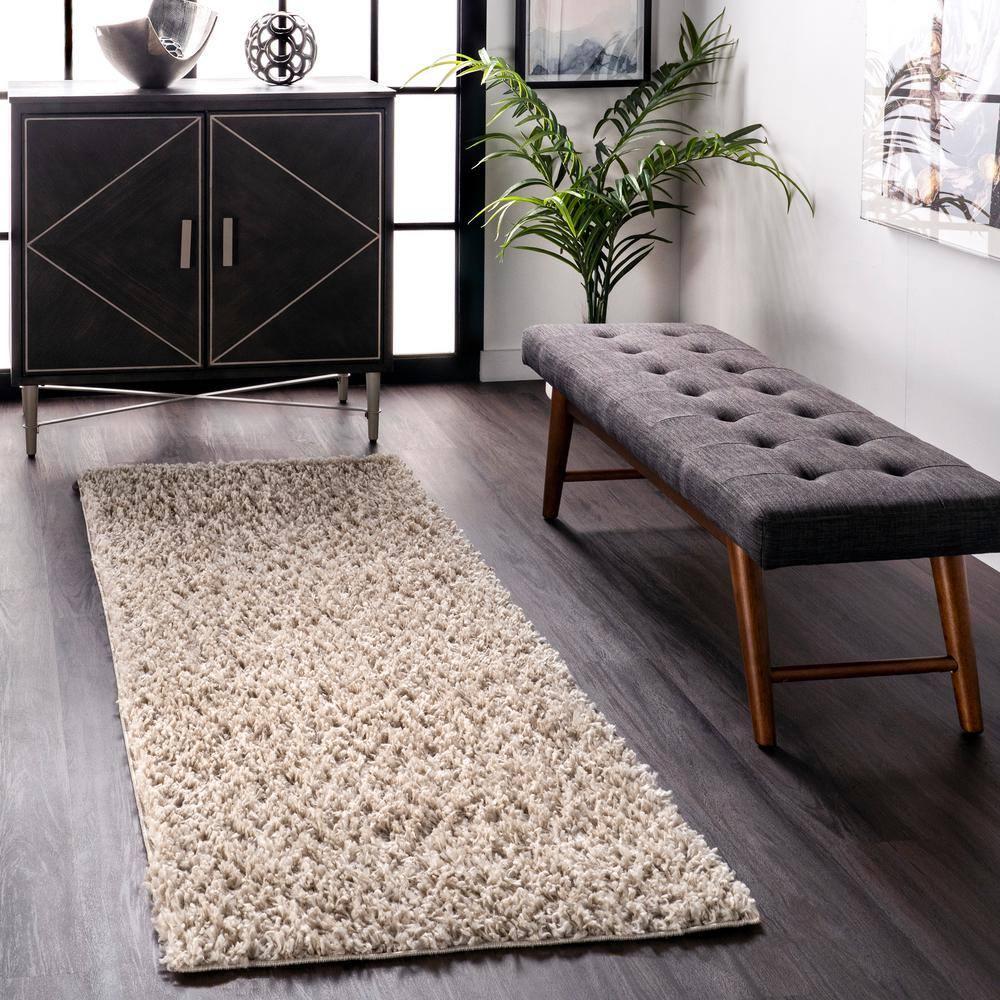 Nuloom Kara Solid 2x8 Runner Shag Indoor Area Rug for Living Room Bedroom Dining Room Nursery Entryway Hallway, Beige