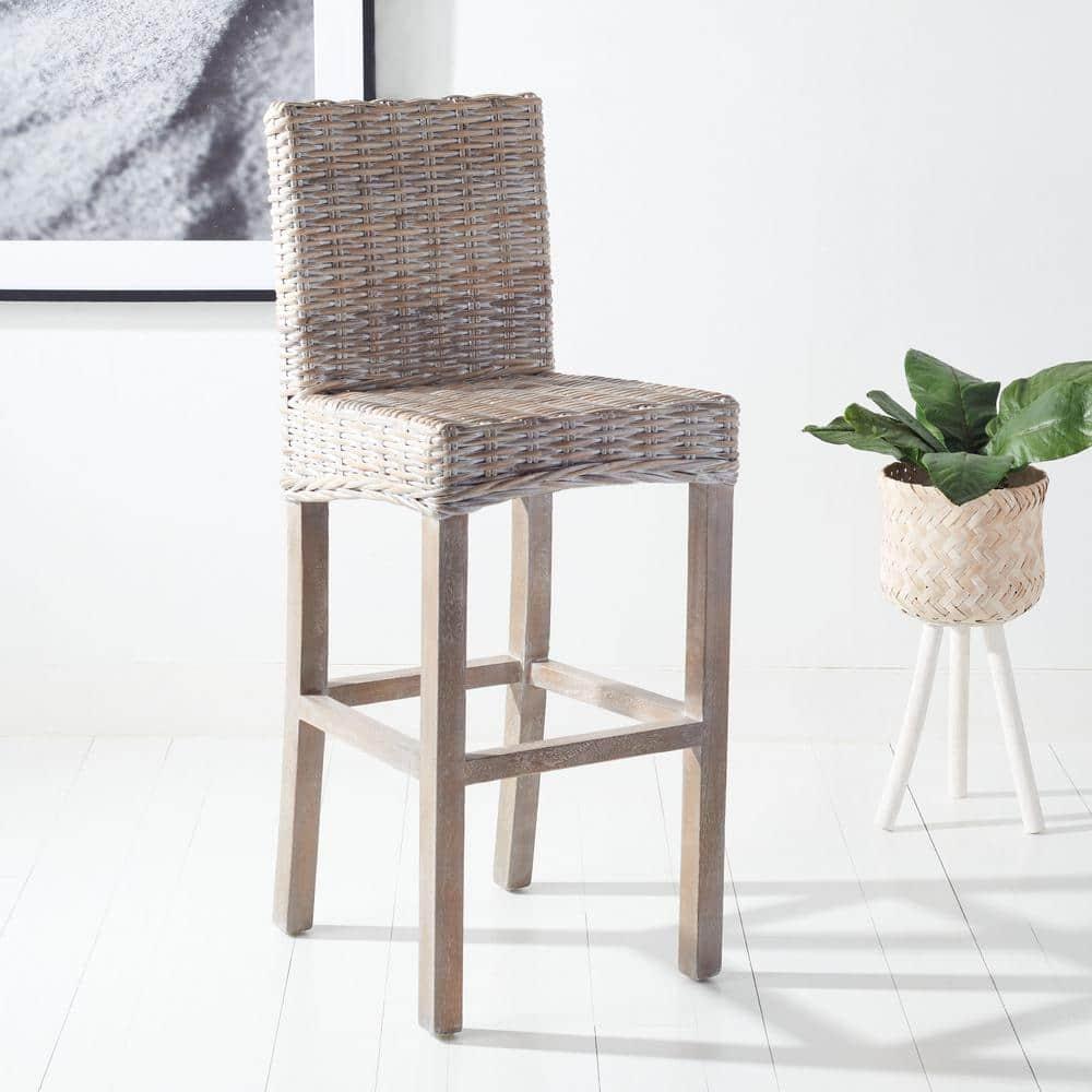 Tobie Rattan Bar Stool - BST6500 - Grey White Wash - Safavieh