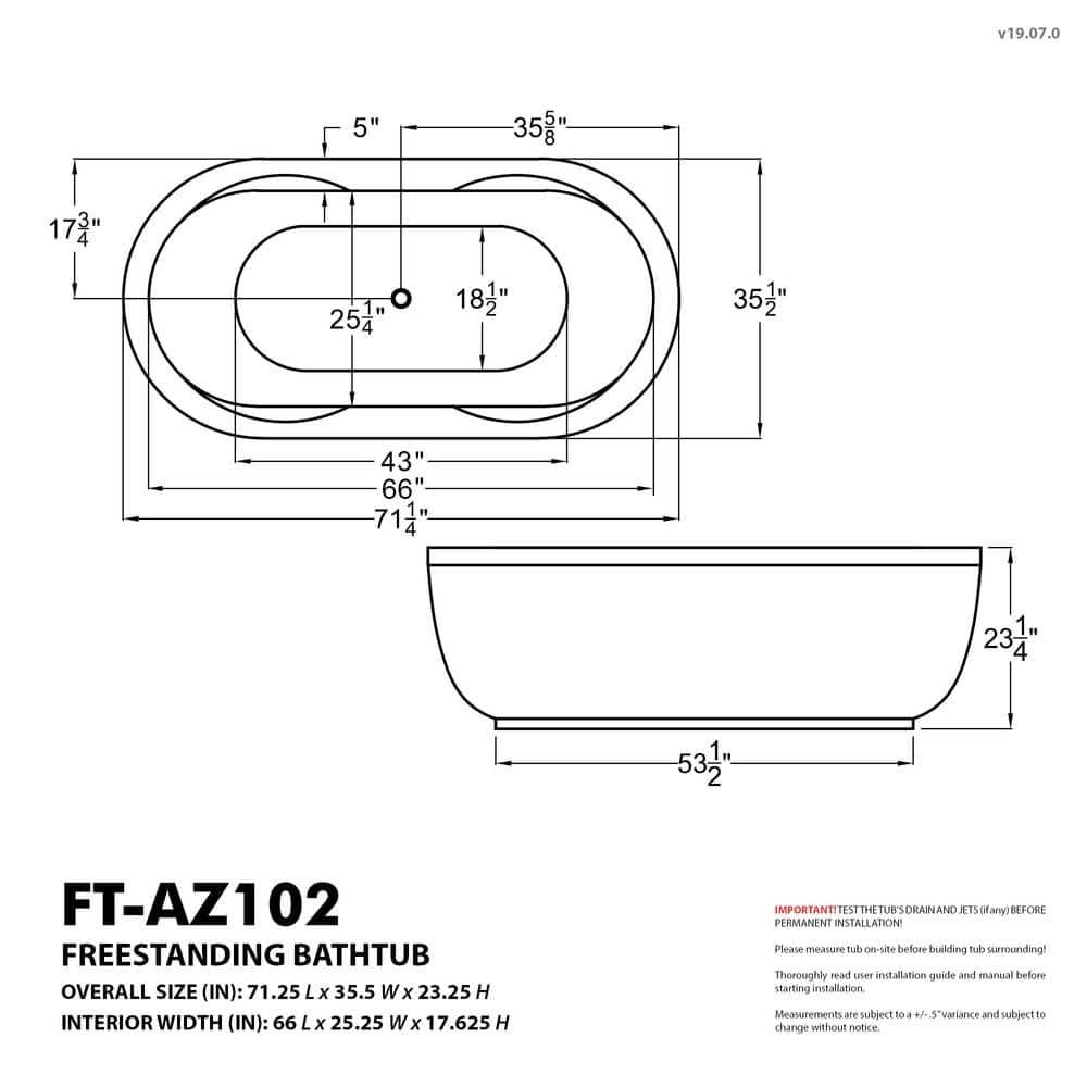 Lori 71.25” x 35.5” Freestanding Whirlpool and Air Acrylic Bathtub