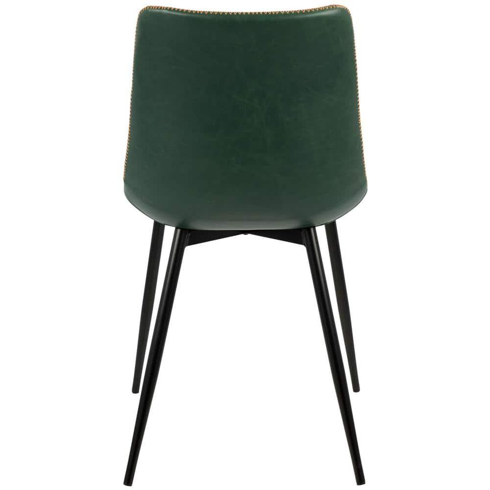 Set of 2 Durango Contemporary Dining Chair Green - LumiSource: Vintage Faux Leather, Metal Legs, Zig-Zag Stitching