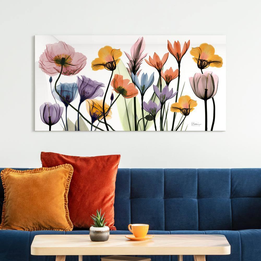 "Flowerscape Portrait" Frameless Free Floating Reverse Printed Tempered Art Glass Wall Art, 24 in. x 48 in.