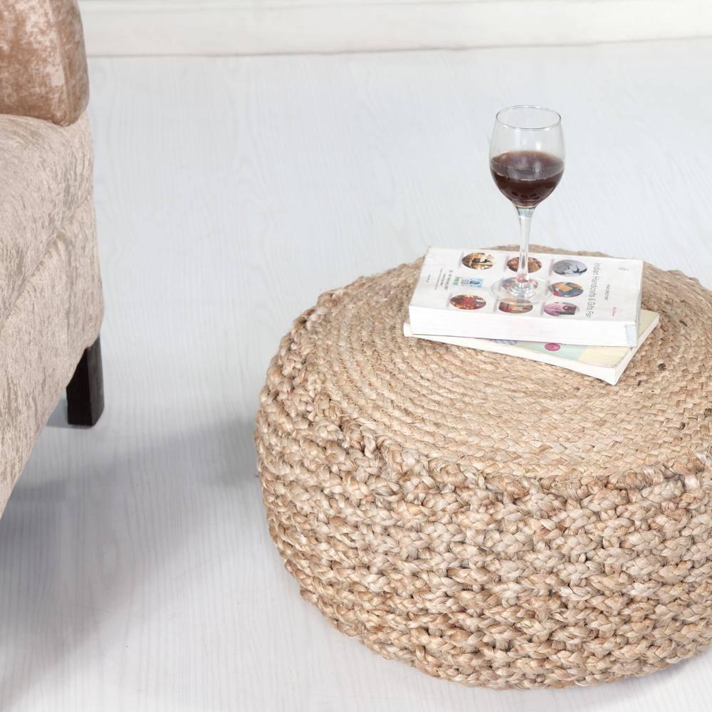 Highland Dunes Aarron Hand-Made Jute Braided Ottoman Pouf