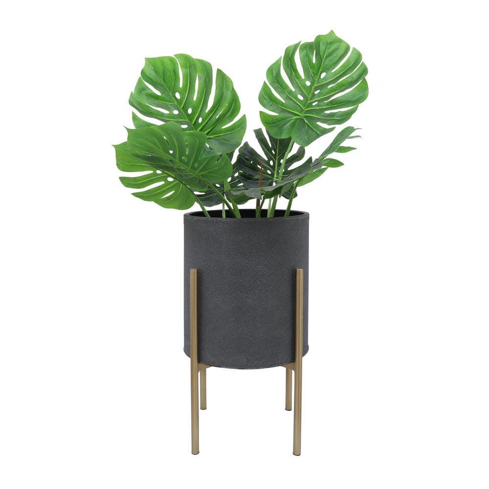 Bella Patterned Raised Planters with Gold Stand - Set of 2