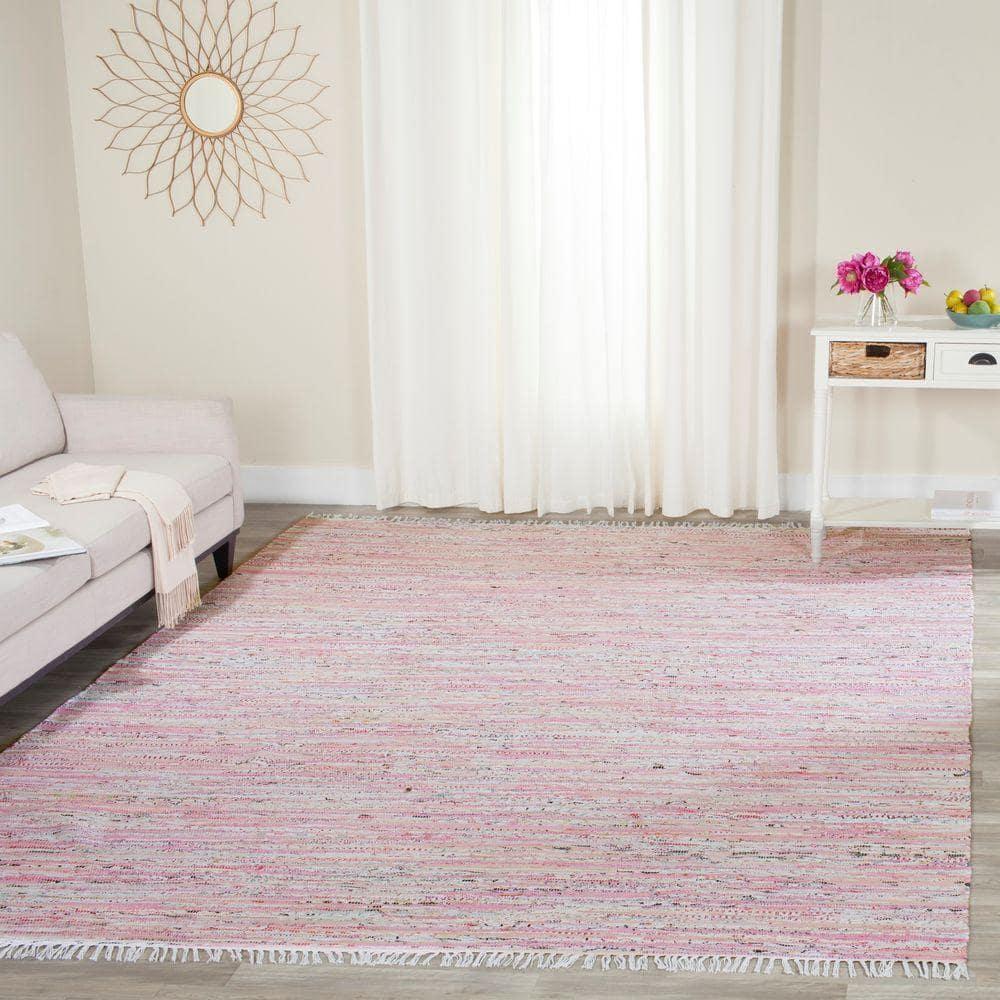 Rag Area Rug RAR125 Hand Woven Area Rug - Light Pink/Multi - 8'x10' - Safavieh.