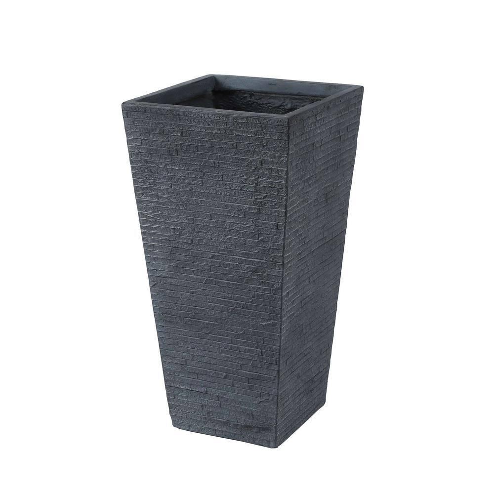 LuxenHome Set of 2 Gray Tall Tapered Square MgO Planter
