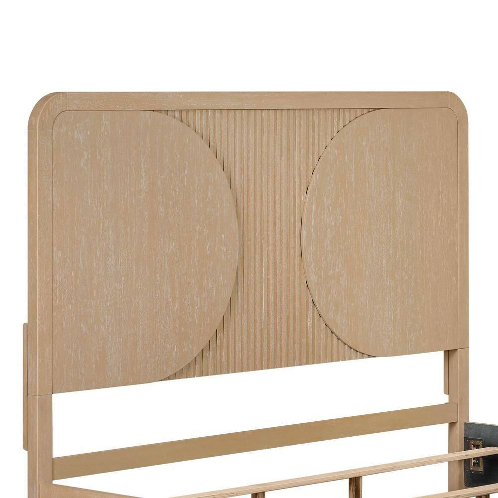 Furniture of America Tissen Modern Solid Wood 5-Piece Queen Bedroom Set with USB Ports, Reeded Panels, Curved Edges and Beveled Mirror, Box Spring Needed, Natural