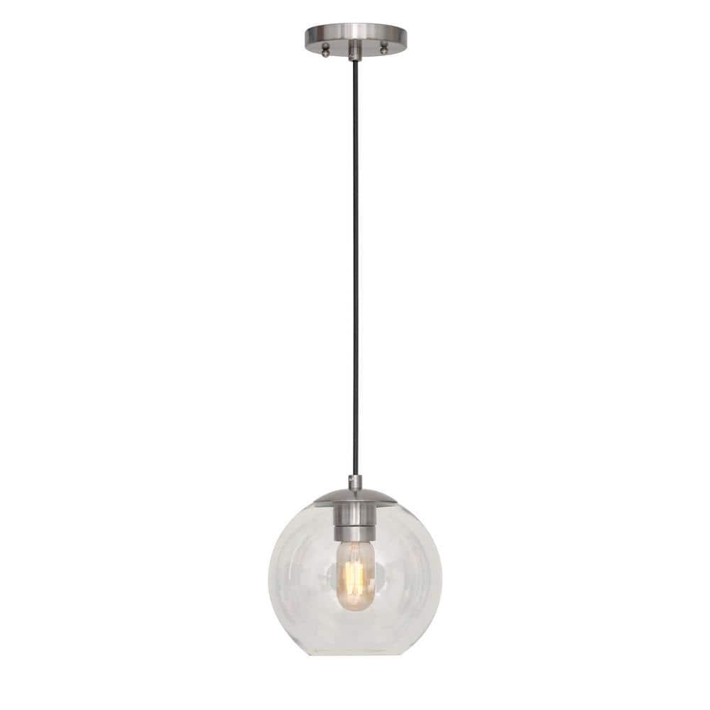 Milo 1-Light Brushed Nickel In. Glass Pendant with Clear Globe Glass - Brushed Nickel