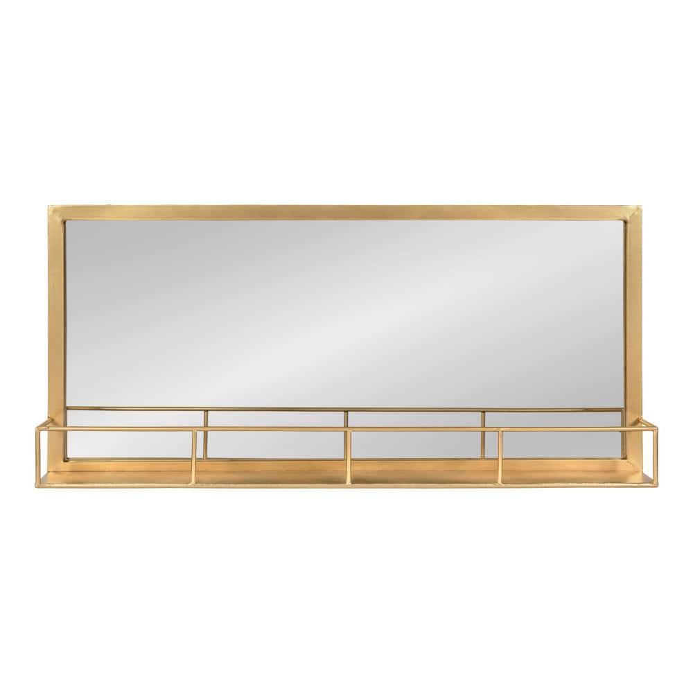 18" x 40" Jackson Metal Frame Mirror with Shelf Gold - Kate & Laurel All Things Decor: Chic Rectangle, No Assembly Required