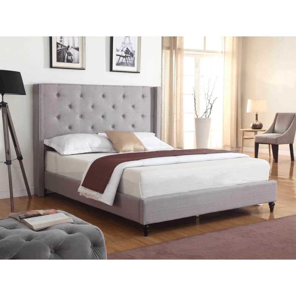 Best Master Furniture Veronica Tufted Wingback Platform Bed Grey, Queen
