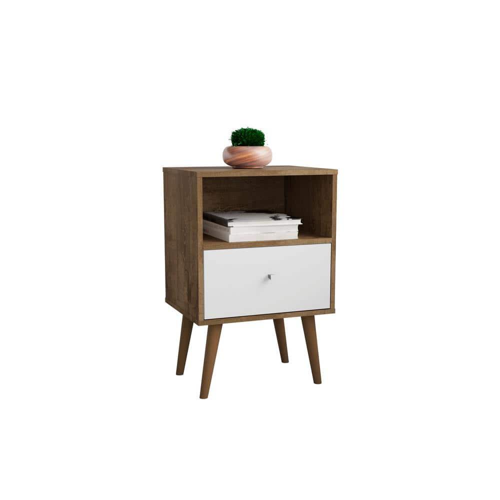 Liberty 1.0 Mid Century Modern Nightstand Rustic Brown/White - Manhattan Comfort