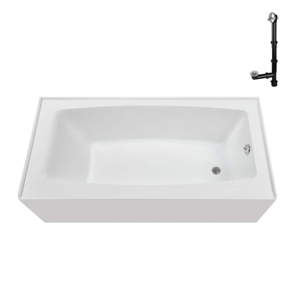 Streamline 60 in. x 30 in. Acrylic Right-Hand Drain Alcove Bathtub in Glossy White With External Drain