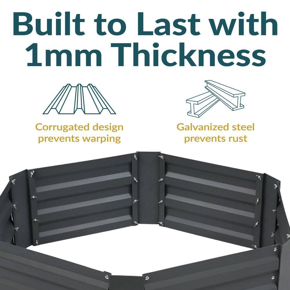 Sunnydaze Galvanized Steel Hexagon-Shaped Raised Garden Bed - Gray